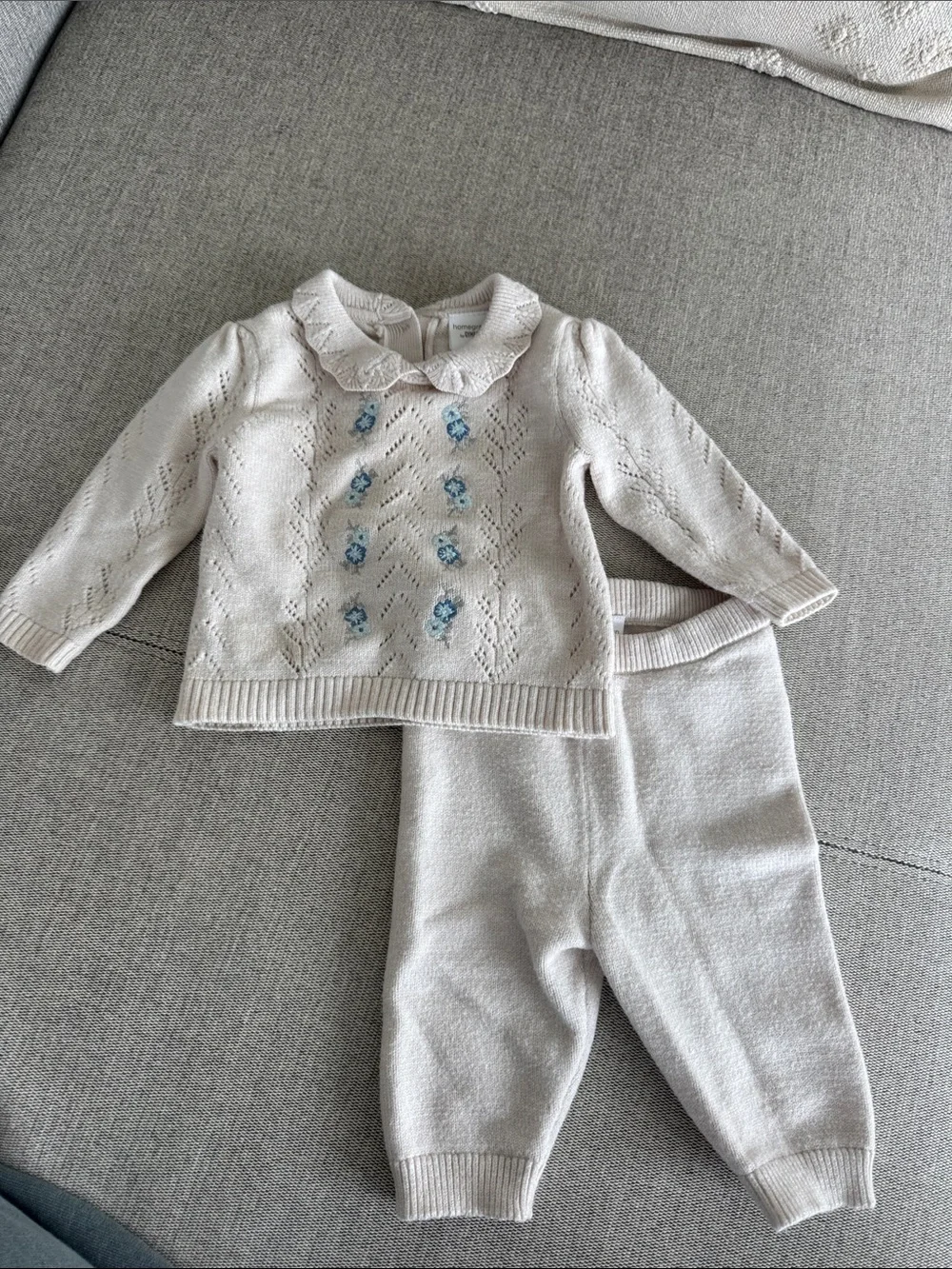 Gymboree Cream Knit Sweater and Pants Set with Blue Floral Detail